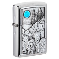 ZIPPO  Wolf Design   Brushed Chrome, 36x12x56 , 